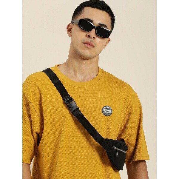 Difference of Opinion Mustard Self-Design Oversized T-shirt