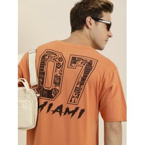 Brown Typographic Oversized T-Shirt for Men